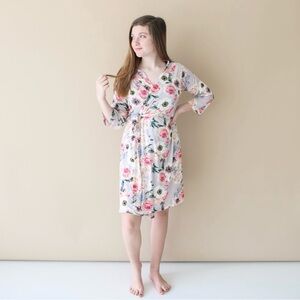 Posh Peanut Floral Wrap Robe - White with Pink & Green